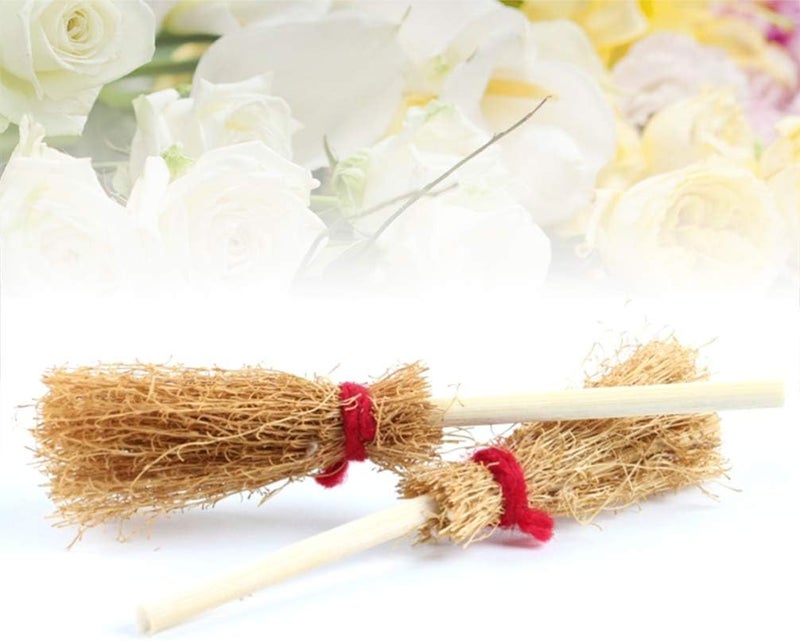 comfrt Mini Broom Straw Craft Decoration Artificial Brooms with Red Rope Witches Accessory for Halloween Party 12Pcs 9.54x4 x2cm - Image 2