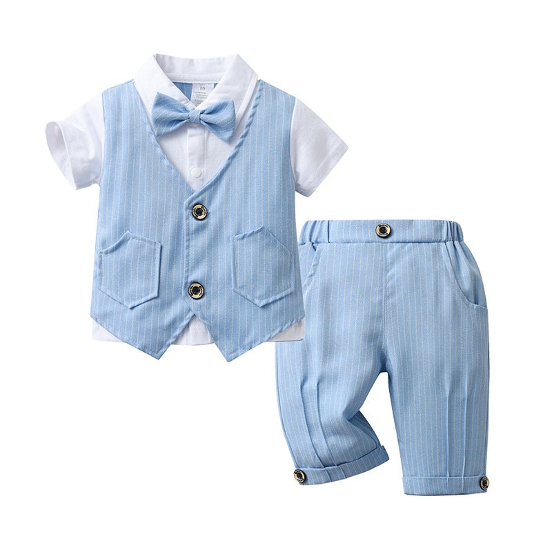 Kids Summer Suit Vest Set Boys Blue 