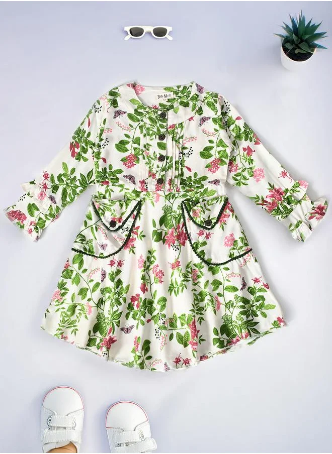 BELLA MODA Bella Moda All-Over Floral Print Pintuck Detail Dress with Pockets