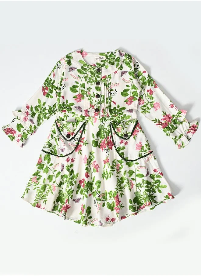BELLA MODA Bella Moda All-Over Floral Print Pintuck Detail Dress with Pockets