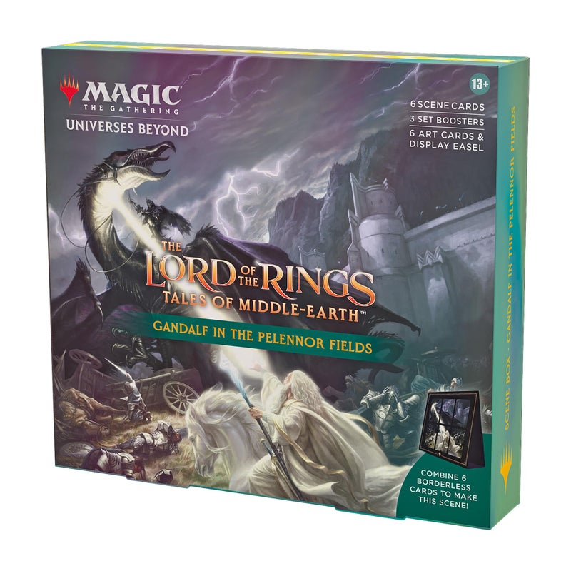 Magic The Gathering The Lord of The Rings: Tales of Middle-Earth Scene Box - Gandalf in Pelennor Fields (6 Scene Cards, 6 Art Cards, 3 Set Boosters + Display Easel) - Image 1