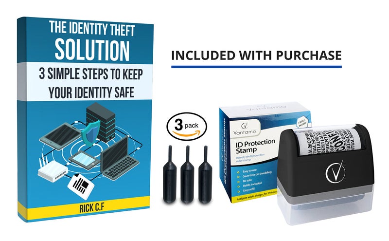 Vantamo Identity Theft Protection Roller Stamps Wide Kit - Confidential Roller Stamp, Anti Theft, Privacy & Security Stamp, Designed for ID Blackout Security - Classy Black with 3 Refills - Image 3