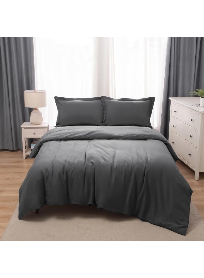 PanaX Bedding Duvet Cover Double Size Set- 1Pieces Duvet Cover 170X220Cm / 2Pieces-Pillow Shams 50X75Cm (Dark Grey, Double) - Image 1