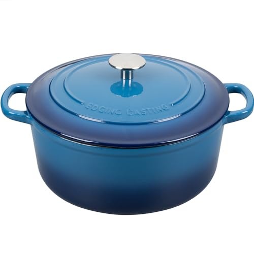 EDGING CASTING EDGING CASTING Enameled Cast Iron Dutch Oven Pot With Lid for Cooking Bread Baking Bread Oven 55 Quart Lake Blue 