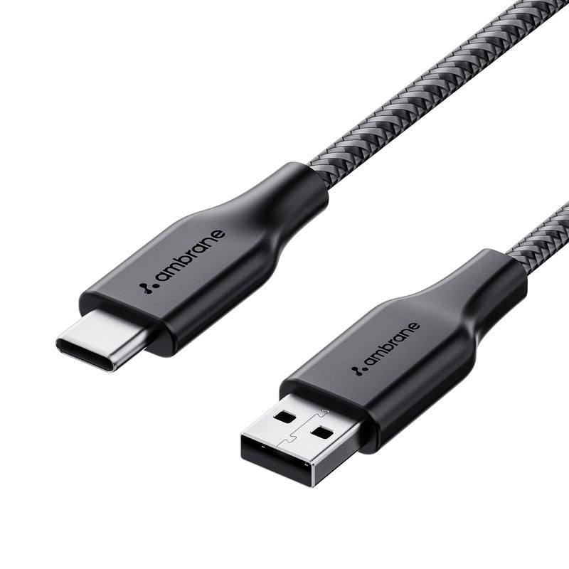 AMBRANE كابل شحن سريع 3A غير قابل للكسر بطول 1.5 متر من نوع C للأجهزة الذكية، والأجهزة اللوحية وغيرها من أجهزة Type C، سرعة نقل بيانات 480Mbps، شحن سريع 3.0 (RCT15A، أسود) - Image 1