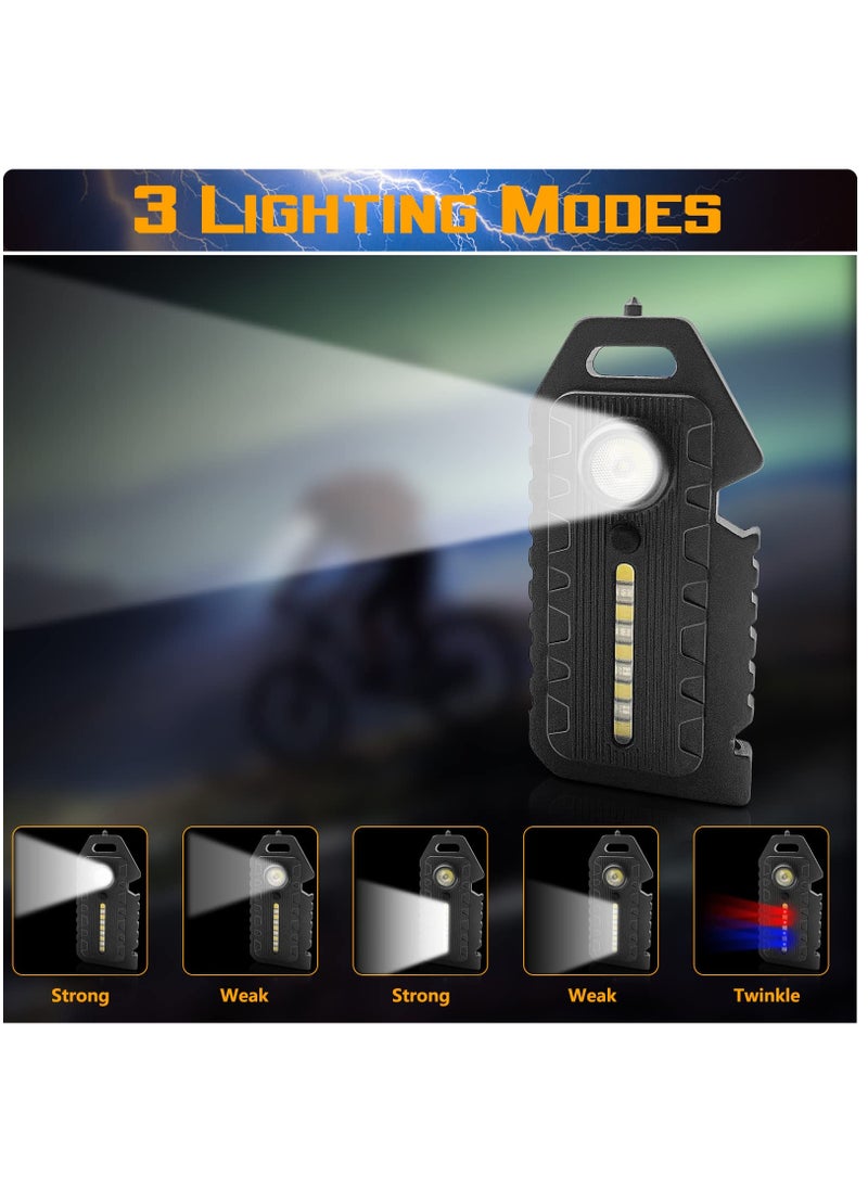 Excefore - LED Small Flashlight, 2 Pcs Bright Rechargeable Keychain Flashlights 3 Light Modes Portable Magnetic Pocket Light with Hanging Rope Bottle Opener Window Breaker Whistle for Fishing Camping - Image 1
