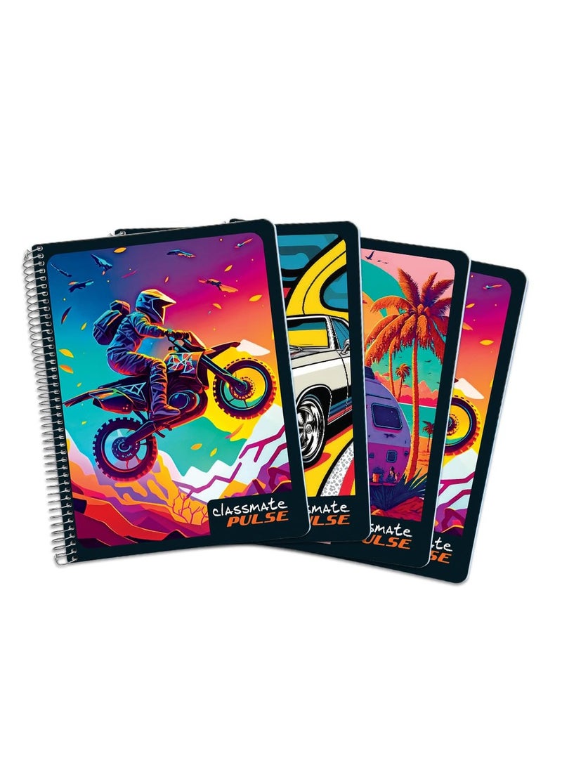 classmate Classmate pulse single subject spiral Notebook - Pack of 4 | Unruled | 200 Pages | 24.0cm x 18.0cm | Attractive Cover Designs | Soft Cover |Notebooks for College Students  - Image 1