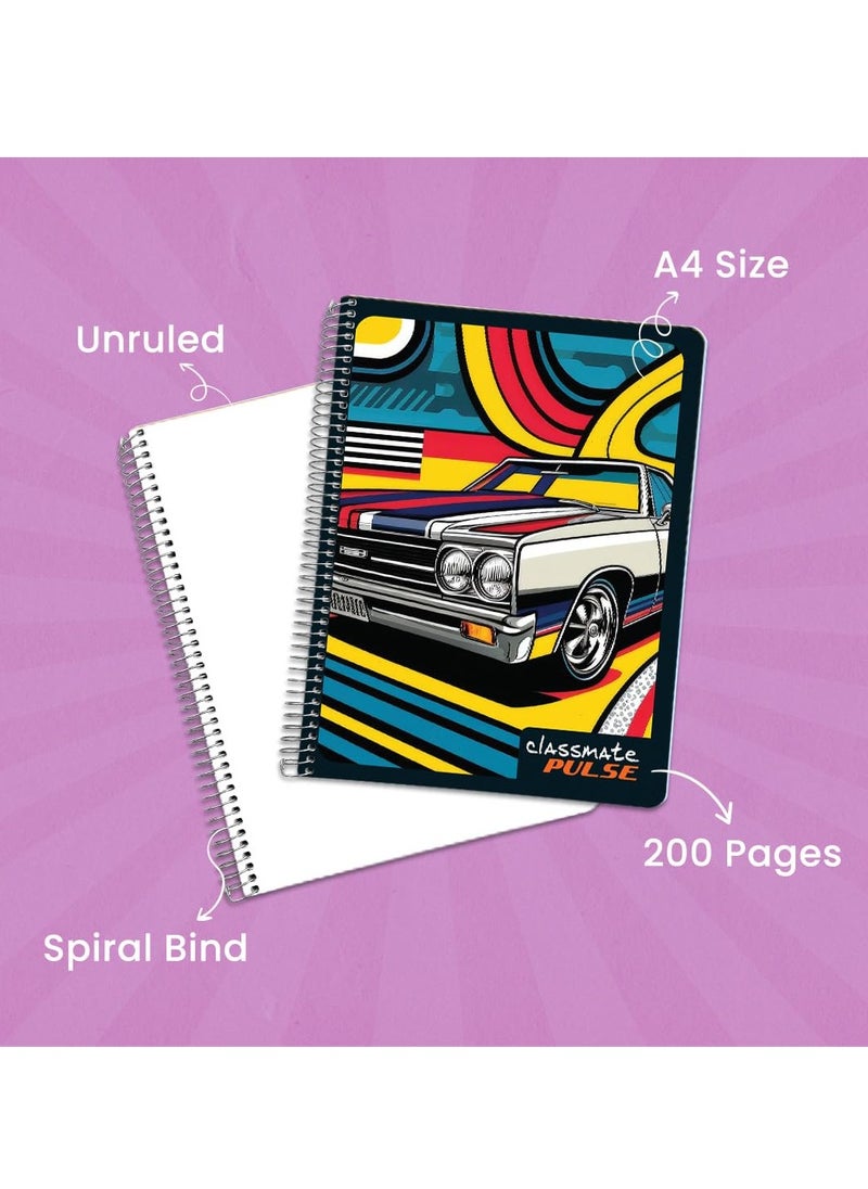 classmate Classmate pulse single subject spiral Notebook - Pack of 4 | Unruled | 200 Pages | 24.0cm x 18.0cm | Attractive Cover Designs | Soft Cover |Notebooks for College Students  - Image 3