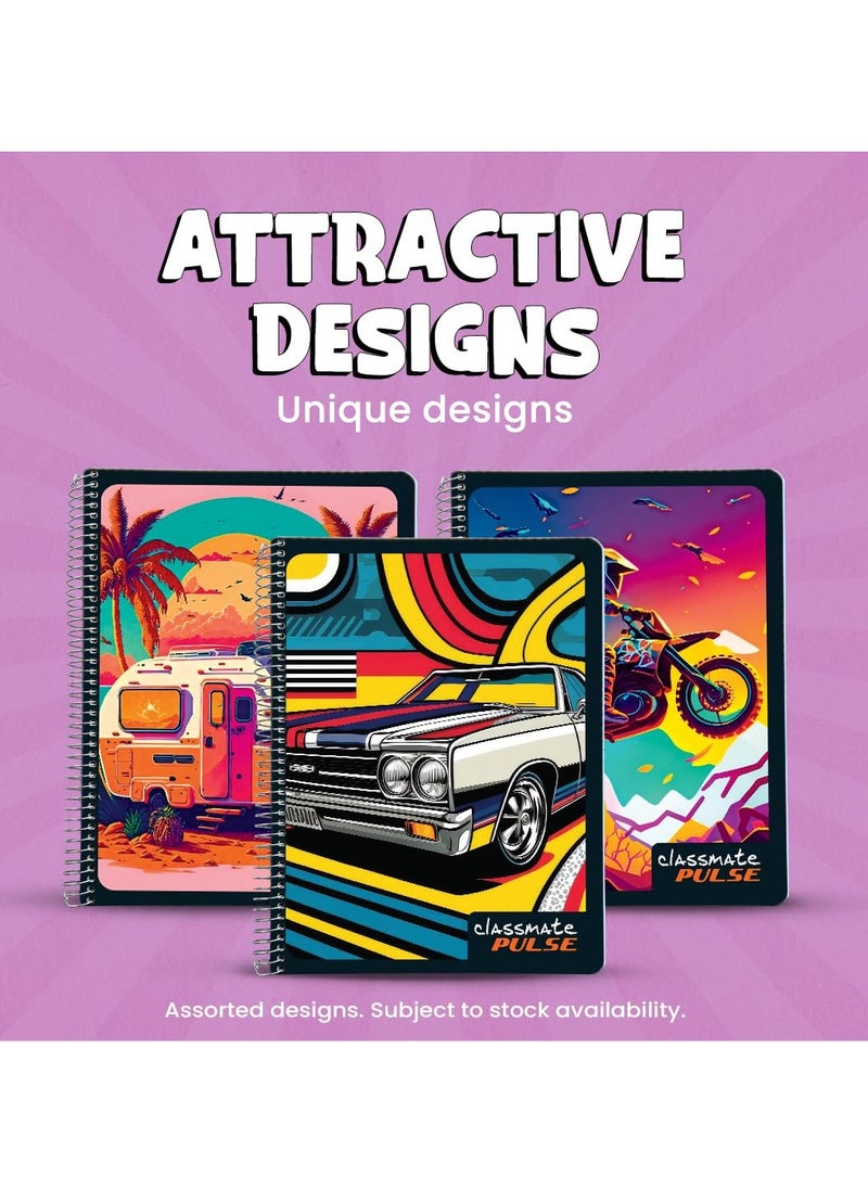 classmate Classmate pulse single subject spiral Notebook - Pack of 4 | Unruled | 200 Pages | 24.0cm x 18.0cm | Attractive Cover Designs | Soft Cover |Notebooks for College Students  - Image 4