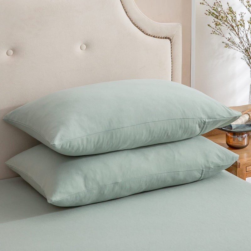 PURE ERA PURE ERA Jersey Knit Pillowcases 100% T-Shirt Cotton Super Soft Comfy Breathable  Set of 2  Standard 20"" x 26""  Solid Sage Green - Image 2