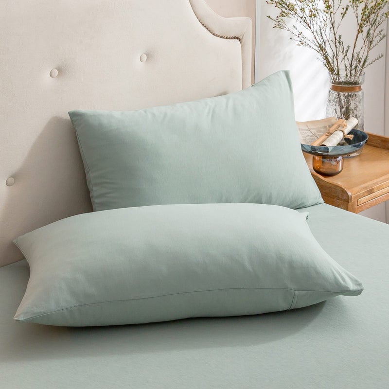 PURE ERA PURE ERA Jersey Knit Pillowcases 100% T-Shirt Cotton Super Soft Comfy Breathable  Set of 2  Standard 20"" x 26""  Solid Sage Green - Image 1