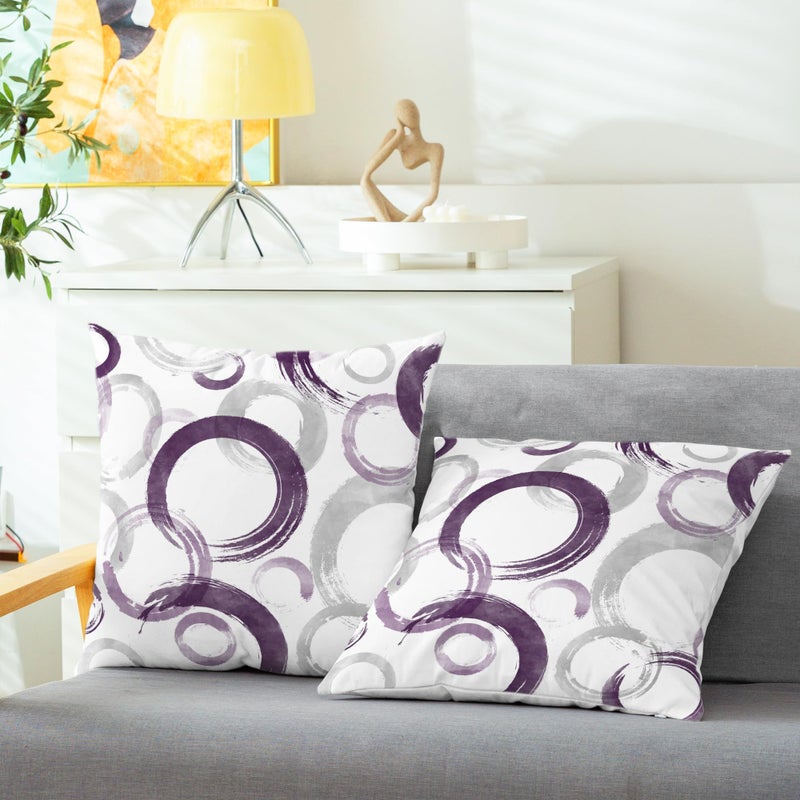 CaliTime CaliTime Throw Pillow Cases Pack of 2 Cozy Fleece Ink and Wash Geometric Circles Rings Decorative Cushion Covers for Couch Bed Sofa Farmhouse Decoration 20 X 20 Inches Deep Purple Grey  - Image 2