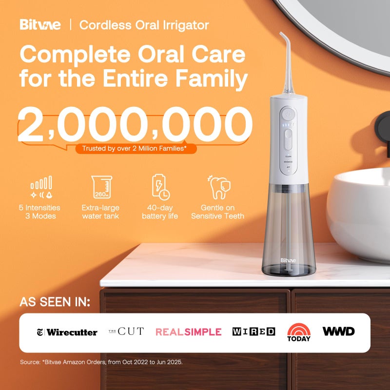 Bitvae Water Dental Flosser for Teeth, Rechargeable Water Teeth Cleaner Picks, 3 Modes 5 Intensities, IPX7 Waterproof, Oral Irrigator USB Cordless Water Dental Picks for Cleaning - Frost White - Image 2