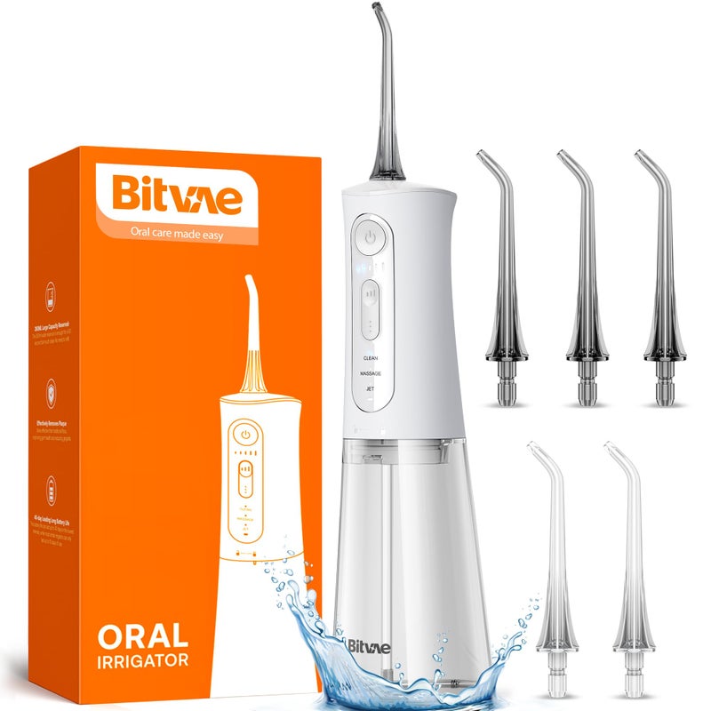 Bitvae Water Dental Flosser for Teeth, Rechargeable Water Teeth Cleaner Picks, 3 Modes 5 Intensities, IPX7 Waterproof, Oral Irrigator USB Cordless Water Dental Picks for Cleaning - Frost White - Image 1