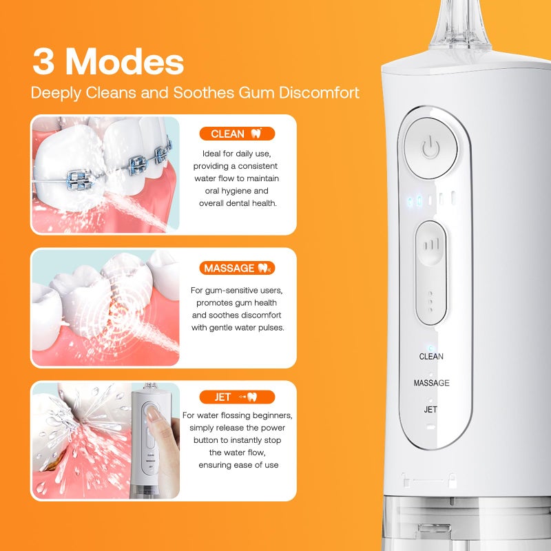 Bitvae Water Dental Flosser for Teeth, Rechargeable Water Teeth Cleaner Picks, 3 Modes 5 Intensities, IPX7 Waterproof, Oral Irrigator USB Cordless Water Dental Picks for Cleaning - Frost White - Image 5