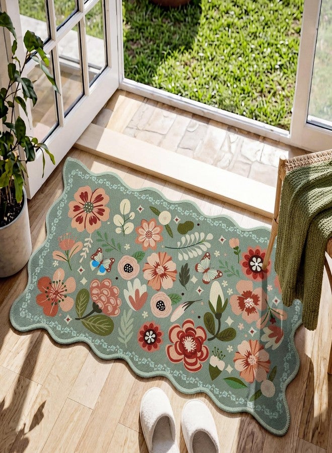Tinideya Floral Kitchen Rug Set of 3 Boho Farmhouse Area Rugs Sage Green Washable Door Mat for Entryway Kitchen Floor Bathroom Laundry Front Porch Decor 17"x47"+17"x29"(Green) - Image 2