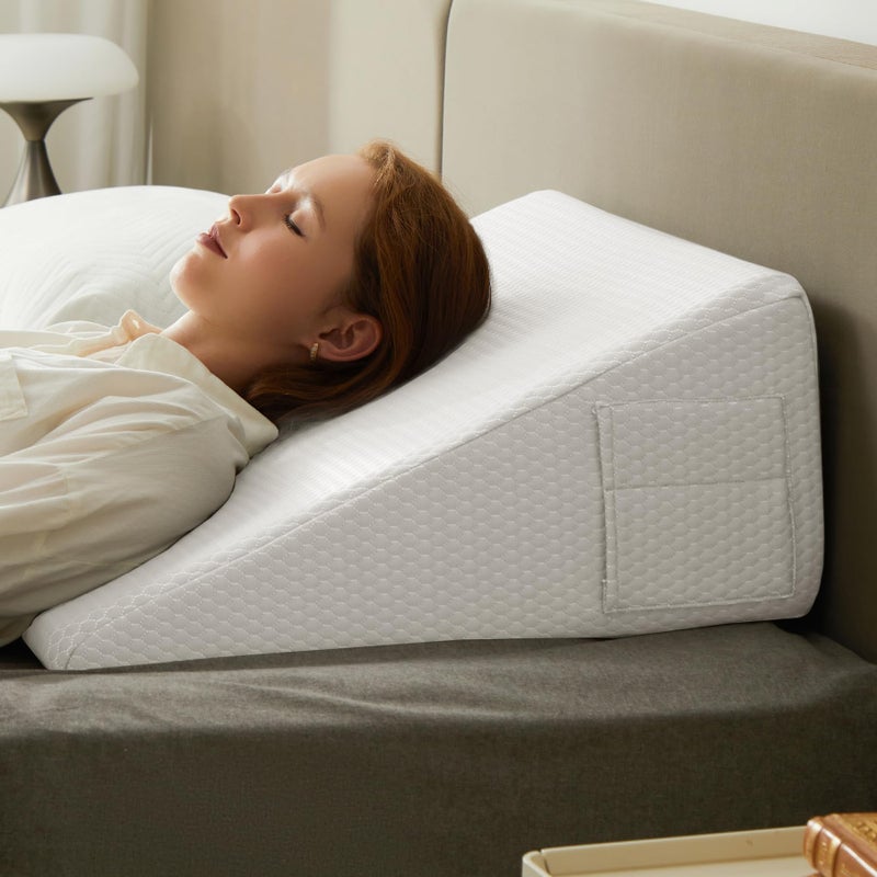 Bedluxe Wedge Pillow 10 inch Bed Wedge Pillow for Headboard Pillow Wedge for Acid Reflux Relief Sleeping After Surgery Snoring Gerd Triangle Pillow Wedge Cooling Memory Foam Top White - Image 2
