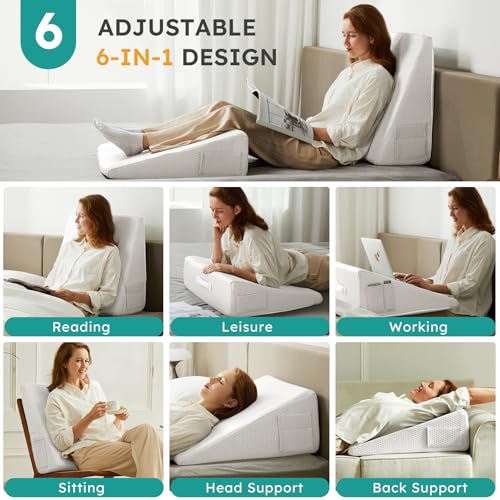Bedluxe Wedge Pillow 10 inch Bed Wedge Pillow for Headboard Pillow Wedge for Acid Reflux Relief Sleeping After Surgery Snoring Gerd Triangle Pillow Wedge Cooling Memory Foam Top White - Image 3