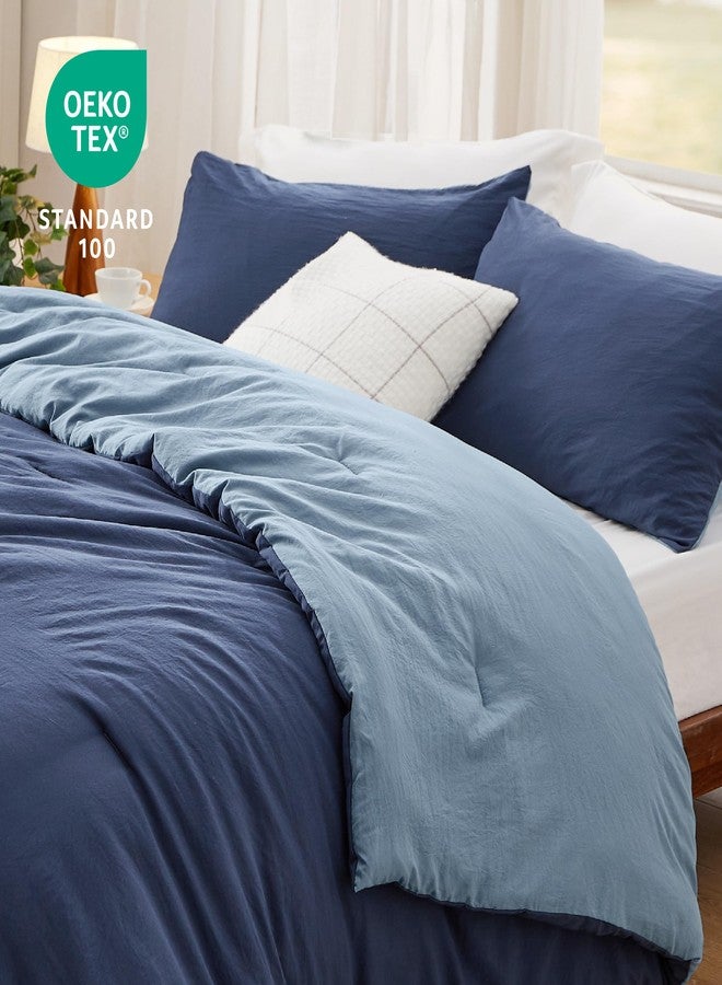 Bedsure Queen Size Comforter Set, Reversible Navy Soft Prewashed Bedding for All Seasons, 3 Pieces Warm Down Alternative Bed Set, 1 Lightweight Comforter (90"x90") and 2 Pillowcases (20"x26") - Image 4