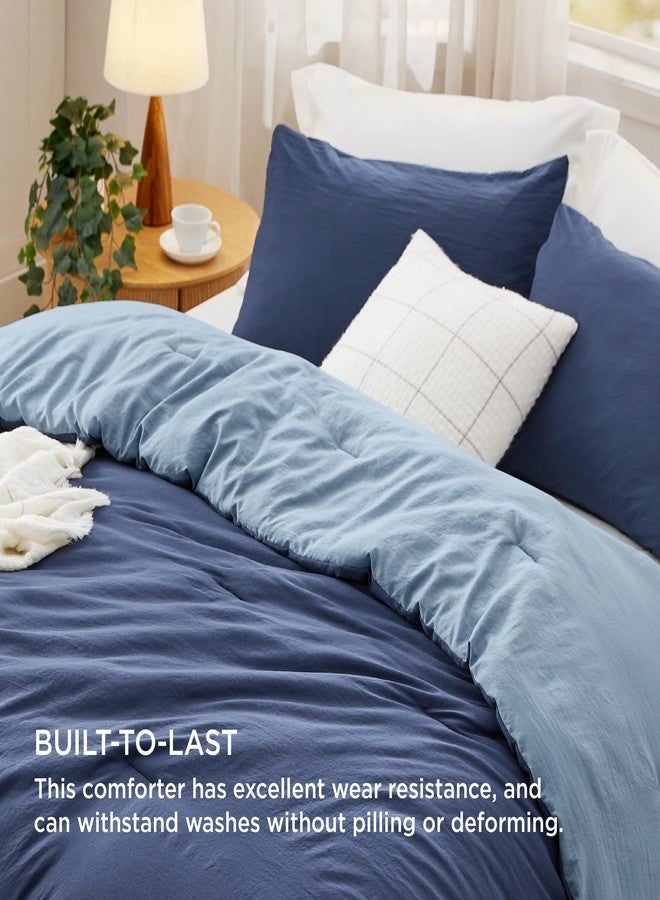 Bedsure Queen Size Comforter Set, Reversible Navy Soft Prewashed Bedding for All Seasons, 3 Pieces Warm Down Alternative Bed Set, 1 Lightweight Comforter (90"x90") and 2 Pillowcases (20"x26") - Image 3