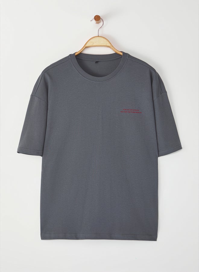 trendyol Anthracite Oversize 100% Cotton Anime Printed T-shirt - Image 4