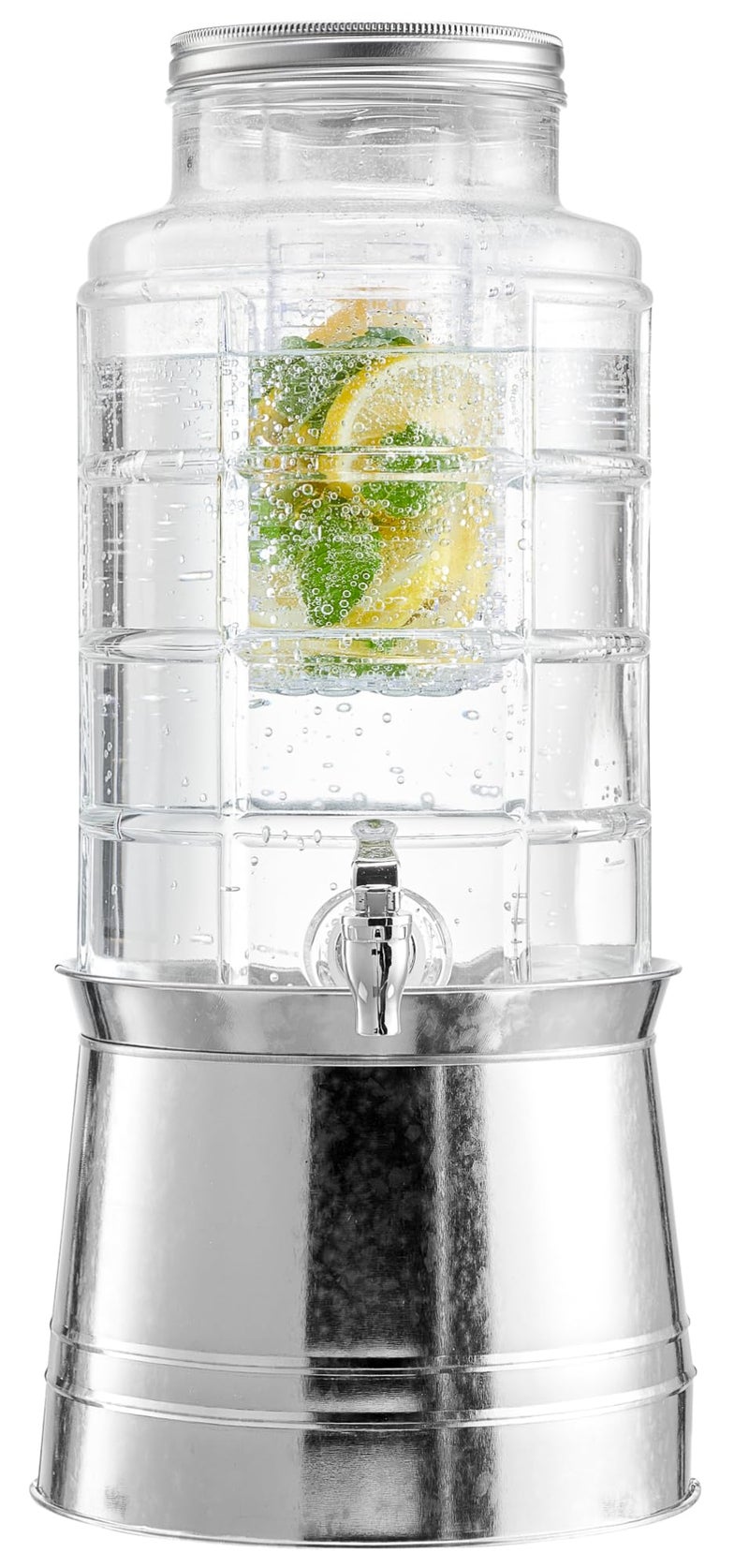 Style Setter Patchwork Beverage Dispenser Cold Drink Dispenser w 24Gallon Capacity Glass Jug Ice Insert Fruit Infuser Galvanized Base Leak Proof Spigot Great for Parties Weddings