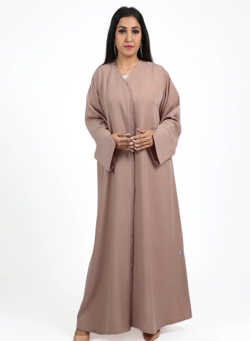 Nikias Beige Crepe Overlap Abaya with Loop Detailing