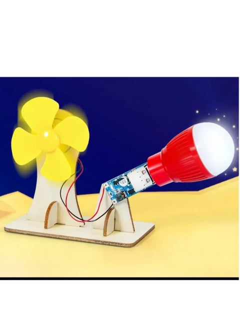 DIY Scientific Experiment Model Kit - Wind Power Generation, Physics Experiment Manual Puzzle Light Bulb Fan, Suitable for Scientific Experiments of Children Aged 6-14