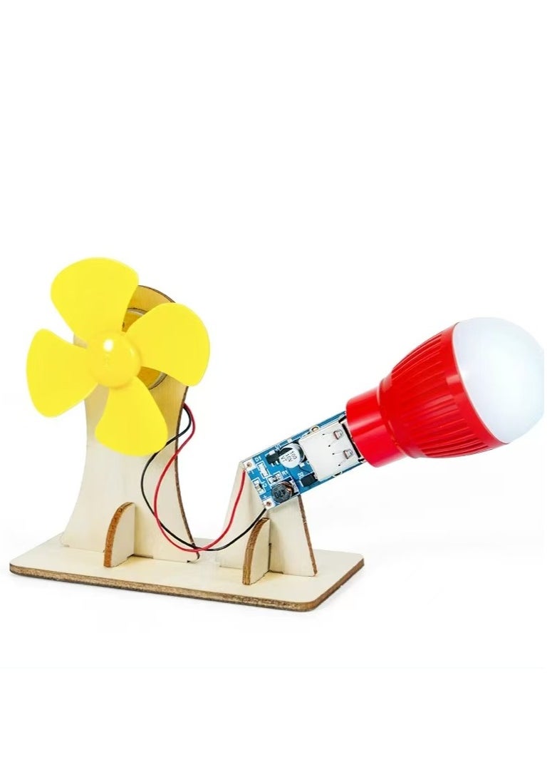 FLYHSO - DIY Scientific Experiment Model Kit - Wind Power Generation, Physics Experiment Manual Puzzle Light Bulb Fan, Suitable for Scientific Experiments of Children Aged 6-14 - Image 1