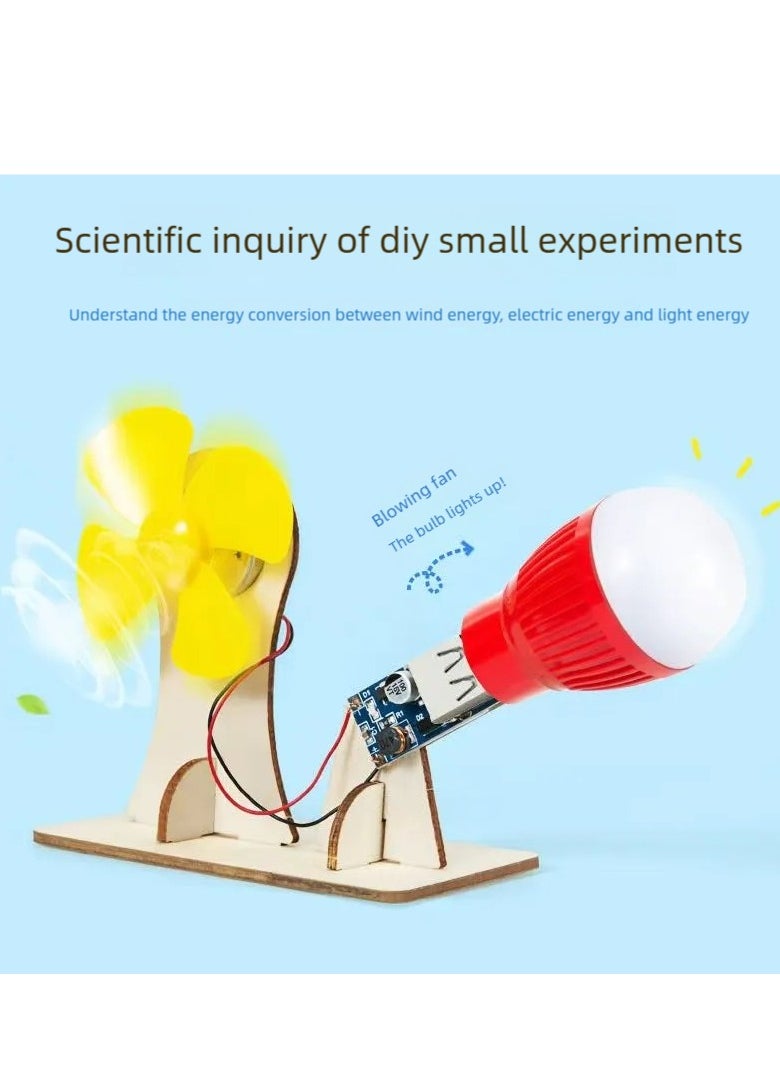 FLYHSO - DIY Scientific Experiment Model Kit - Wind Power Generation, Physics Experiment Manual Puzzle Light Bulb Fan, Suitable for Scientific Experiments of Children Aged 6-14 - Image 1