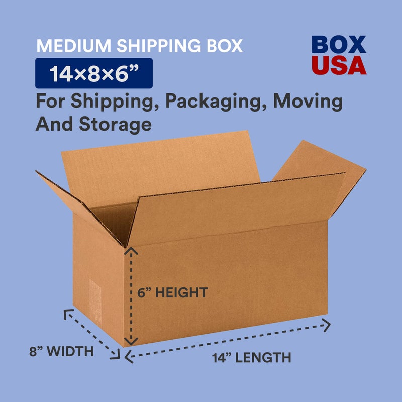 BOX USA 14 x 8 x 6 Corrugated Cardboard Boxes, Medium 14"L x 8"W x 6"H, Pack of 25 | Shipping, Packaging, Moving, Storage Box for Home or Business, Strong Wholesale Bulk Boxes - Image 3