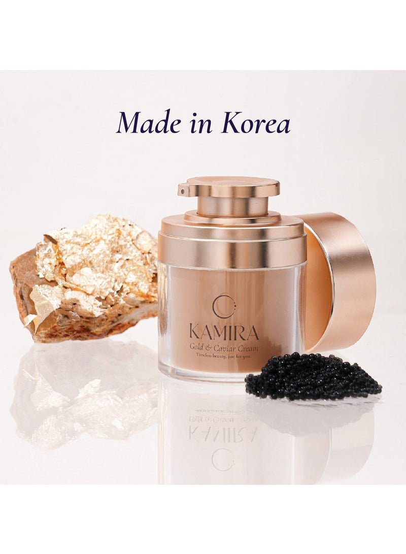 Kamira 24K Gold & Caviar Face Cream for Anti-Aging Face. Skin Care | Hyaluronic Acid, Niacinamide, Caffeine, Vitamin C for Youthful Skin and Reduced Pores. Neck Moisturizer, Skin Cream, 50ml - Image 2