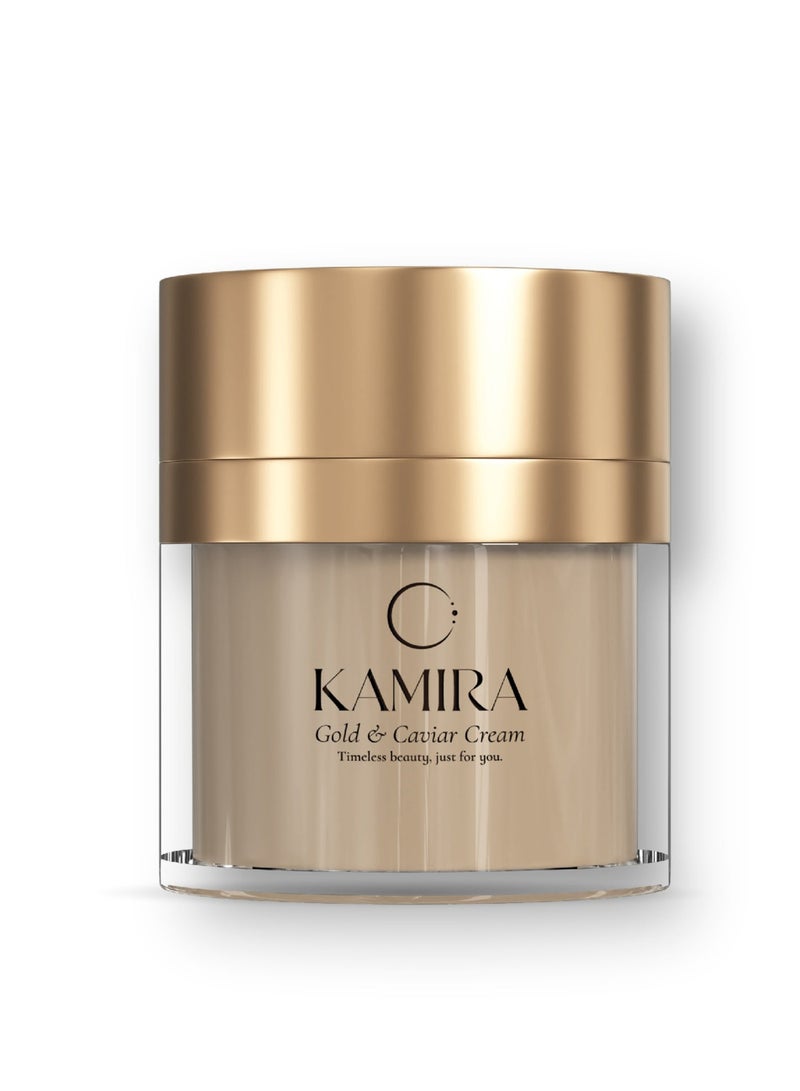 Kamira 24K Gold & Caviar Face Cream for Anti-Aging Face. Skin Care | Hyaluronic Acid, Niacinamide, Caffeine, Vitamin C for Youthful Skin and Reduced Pores. Neck Moisturizer, Skin Cream, 50ml - Image 1