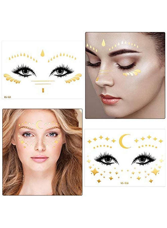 إم إكس إن 15 قطعة من ملصقات الوشم المؤقتة المقاومة للماء، رقع مكياج لامعة للوجه المعدني، ملصقات وشم مؤقتة لأزياء الهالوين وأعياد الميلاد للنساء - Image 4