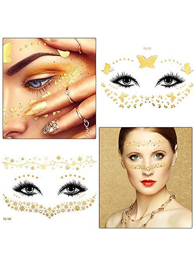 إم إكس إن 15 قطعة من ملصقات الوشم المؤقتة المقاومة للماء، رقع مكياج لامعة للوجه المعدني، ملصقات وشم مؤقتة لأزياء الهالوين وأعياد الميلاد للنساء - Image 3