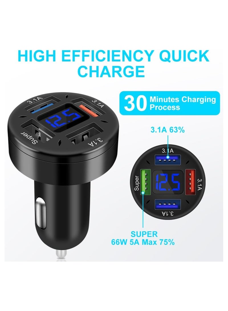 Usb Car Charger Adapter  4 in 1 Super Fast Car Charger Car Charger with 4 Usb Ports | 3.1A High Speed Car Auto Charger with Led Digital Display for Cell Phone Travel  - Image 3