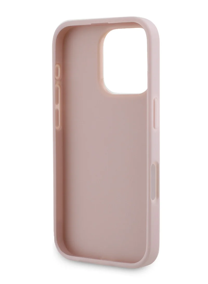 كارل لاغرفيلد جراب صلب من جلد سافيانو مع شعار ممدود لهاتف iPhone 16 Pro Max/ واقي كاميرا الكمبيوتر/ شعار Karl Diamond/ خفيف الوزن - وردي