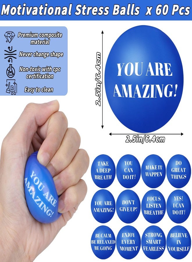 Oleitodh 96 Pieces Motivational Stress Balls 2 Inch Inspirational Stress Relief Ball Bulk Hand Exercise Balls Encouraging Blue Foam Balls Anxiety Small Balls with Quotes for Kids Adults Teens, 12 Styles - Image 2