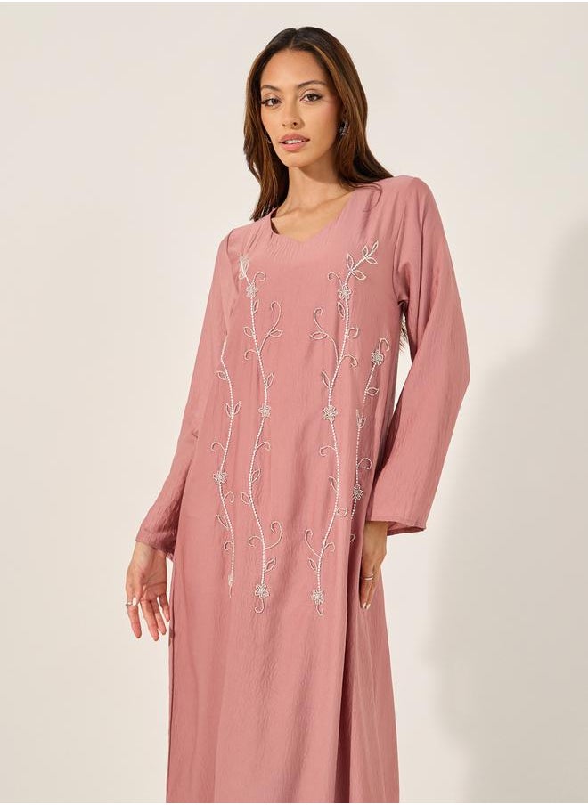 Styli - Embellished V Neck A-Line Jalabyia - Image 1