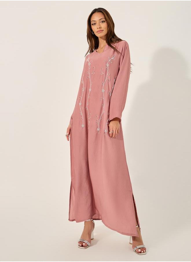Styli - Embellished V Neck A-Line Jalabyia - Image 1