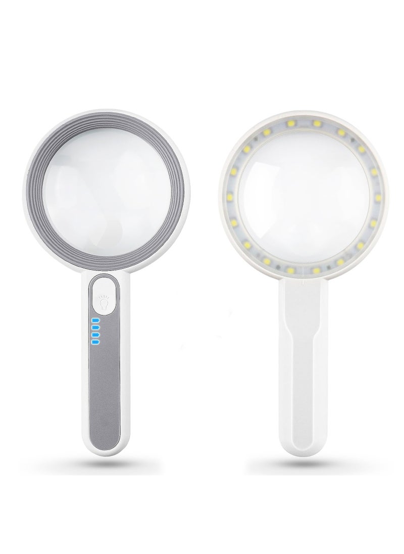 Excefore - Magnifying Lamp, with 18LED Light Have 3 Modes, 12X 5X Handheld Magnifier for Crafts Welding Close Work, Reading, Inspection, Coins, Jewelry, Exploring - Image 1
