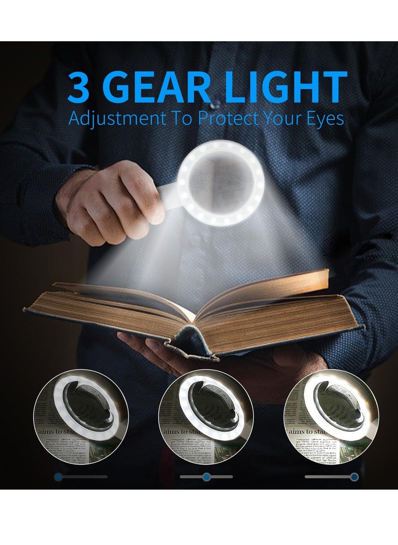 Excefore - Magnifying Lamp, with 18LED Light Have 3 Modes, 12X 5X Handheld Magnifier for Crafts Welding Close Work, Reading, Inspection, Coins, Jewelry, Exploring - Image 1