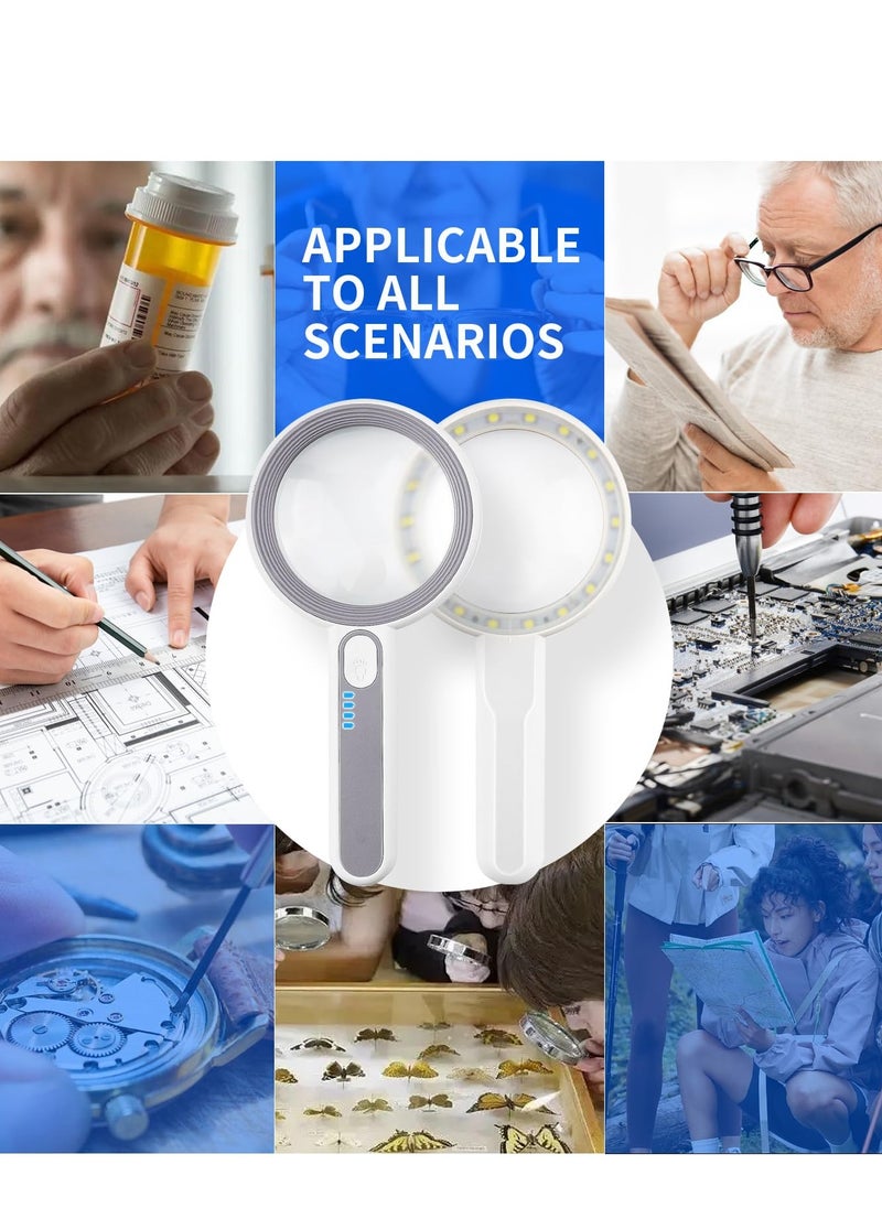 Excefore - Magnifying Lamp, with 18LED Light Have 3 Modes, 12X 5X Handheld Magnifier for Crafts Welding Close Work, Reading, Inspection, Coins, Jewelry, Exploring - Image 1