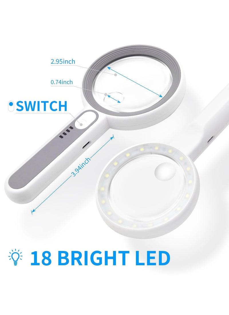 Excefore - Magnifying Lamp, with 18LED Light Have 3 Modes, 12X 5X Handheld Magnifier for Crafts Welding Close Work, Reading, Inspection, Coins, Jewelry, Exploring - Image 1