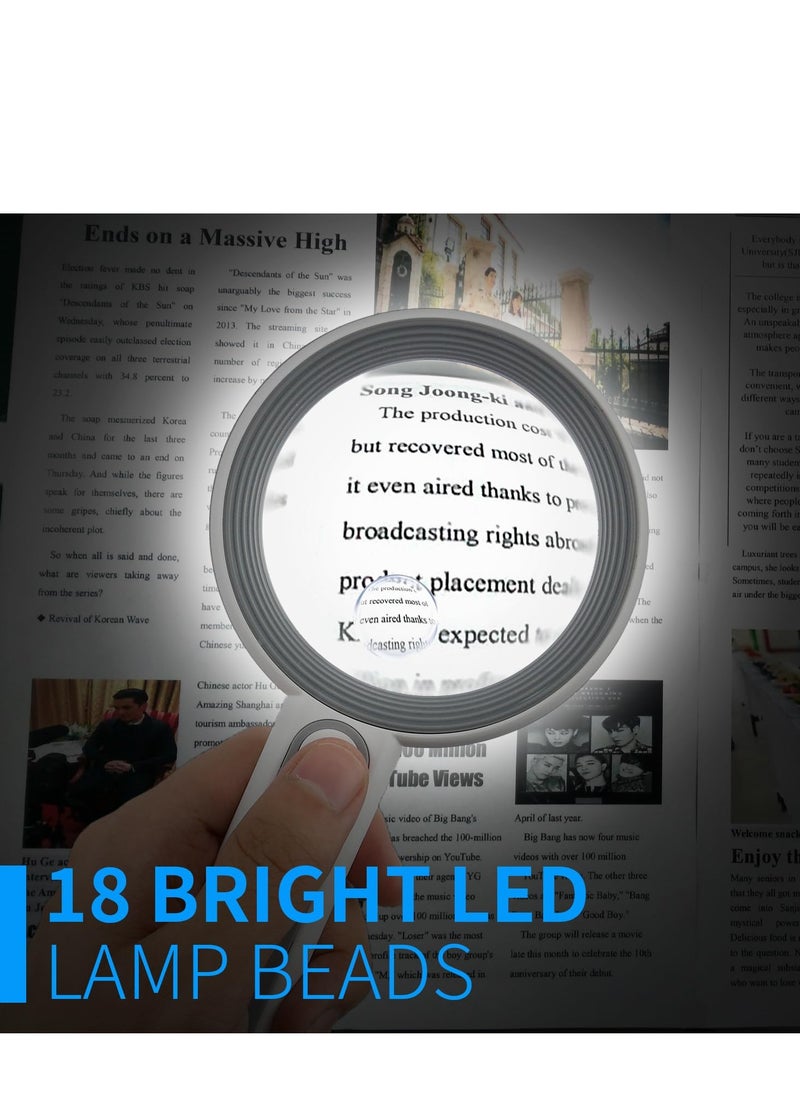 Excefore - Magnifying Lamp, with 18LED Light Have 3 Modes, 12X 5X Handheld Magnifier for Crafts Welding Close Work, Reading, Inspection, Coins, Jewelry, Exploring - Image 1