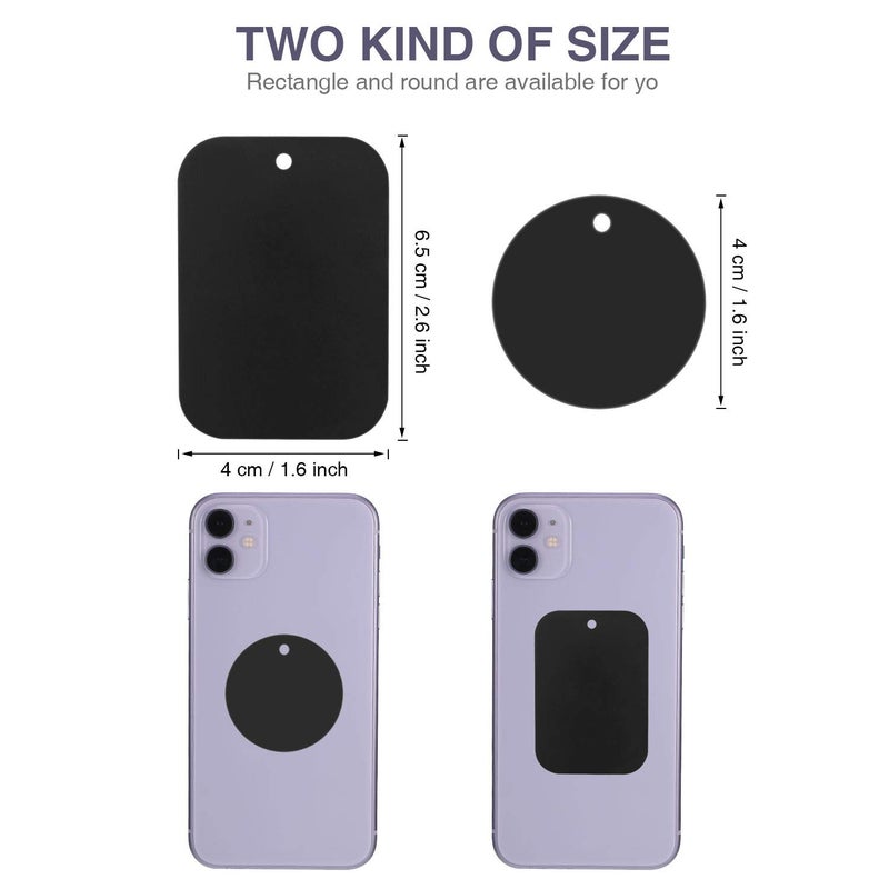 Weewooday 24 Pieces Metal Plates for Phone Magnet Car Magnetic Holder Cradle with Adhesive Mount for Magnetic Mounts Tablet, 12 Rectangle and 12 Round (Black,Simple Style) - Image 2