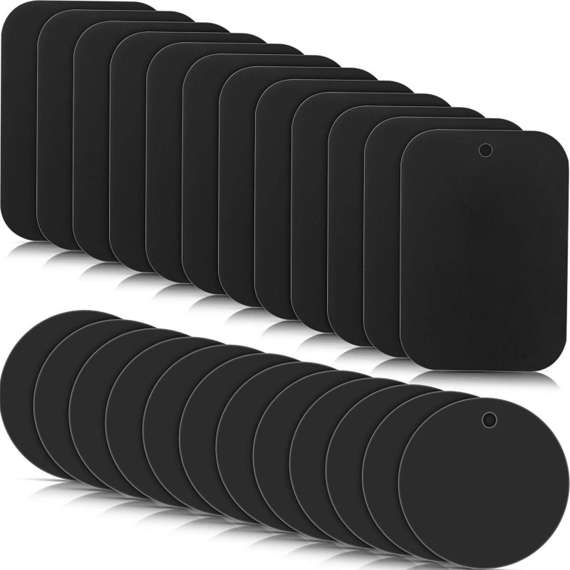 Weewooday 24 Pieces Metal Plates for Phone Magnet Car Magnetic Holder Cradle with Adhesive Mount for Magnetic Mounts Tablet, 12 Rectangle and 12 Round (Black,Simple Style) - Image 1
