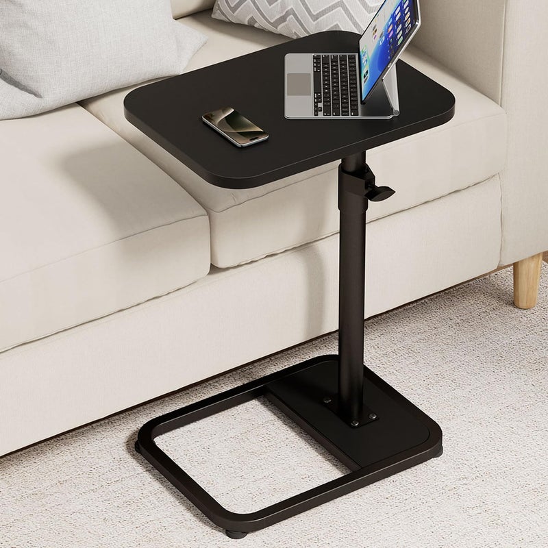 GOYLSER C Shaped Tv Trays Living Room End Table End Stand, Black Minimalist Wooden c Table for Sofa, Height Adjustable Tv Tray Tables Swivel Side Table for Dinner Eating - Image 1