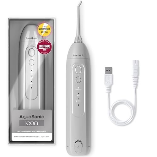AquaSonic Icon Water Flosser for Teeth – Cordless Rechargeable Oral Irrigator – Waterproof, Portable Dental Cleaning with Jet Tip – Braces Home Travel - Stone - Image 1
