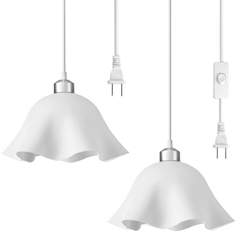 OmiSun Plug in Pendant Light, 2 Pack Hanging Lights with Plug in Cord, Hanging Lamp with15Ft Cord, On/Off Switch, Frosted Plastic White Shade, Plug in Hanging Ceiling Lights for Bedroom, Living Room - Image 1